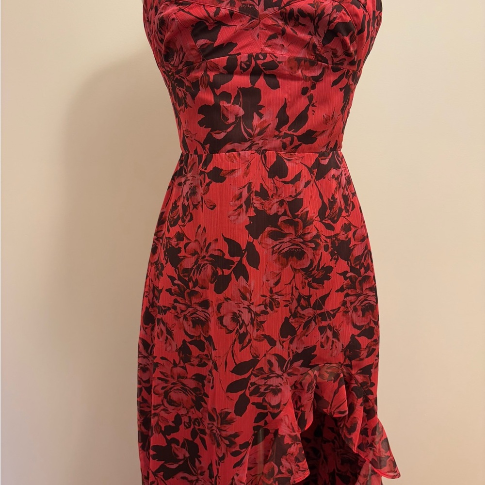 Amanda Uprichard Red & Black Floral Strapless High-Low Dress – Size M
